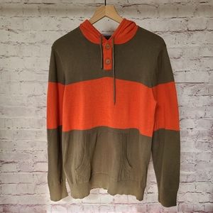CPO Provisions Orange Brown Block Stripe Hooded Cotton Sweater Medium